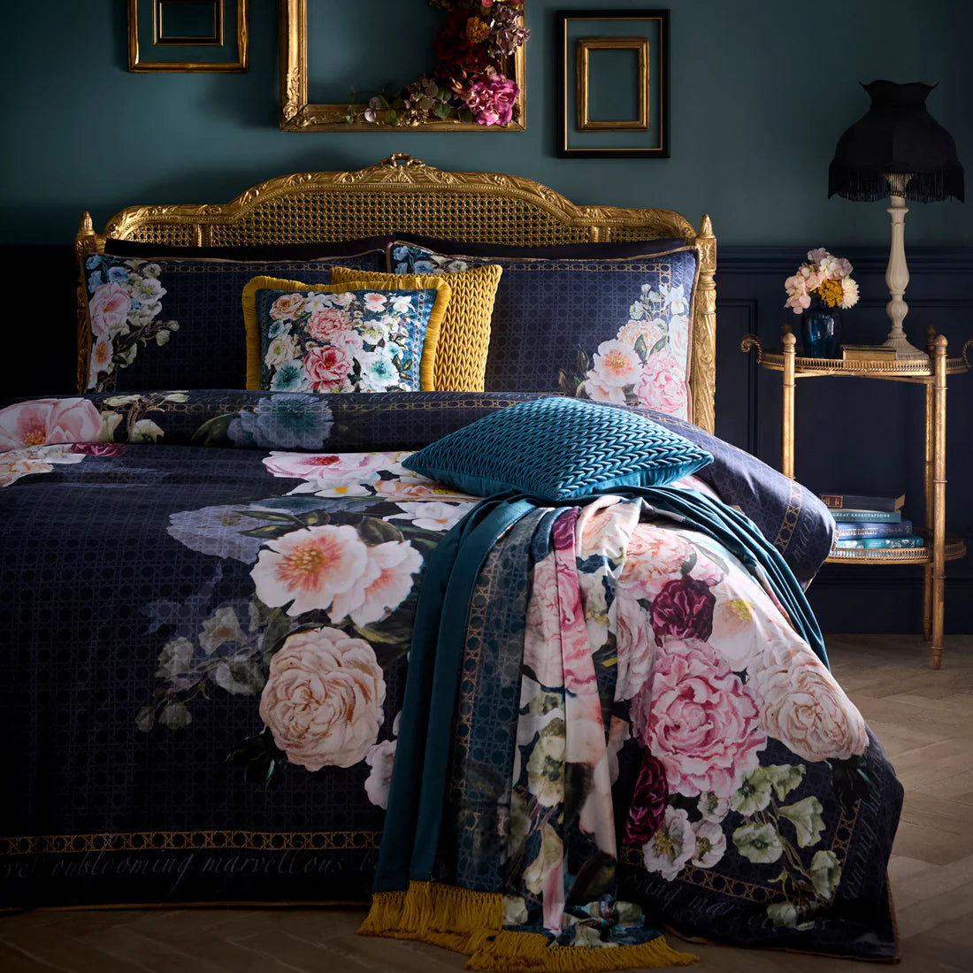 Laurence Llewelyn-Bowen Bouquet List Velvet Throw Blue 130 x 180cm