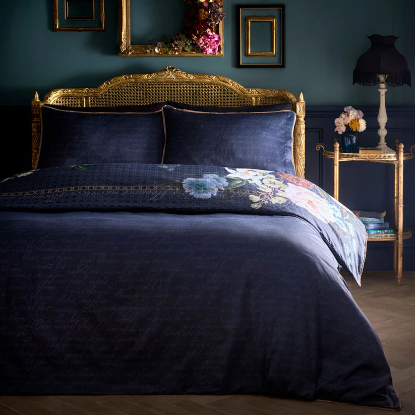 Laurence Llewelyn-Bowen Bouquet List Cotton Sateen Duvet Cover Set – Navy