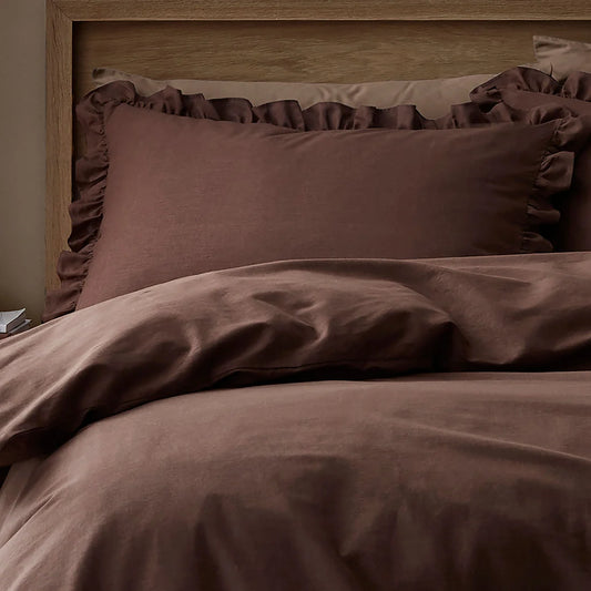 Appletree Cassia Frill 100% Cotton Duvet Cover Set in Chocolate
