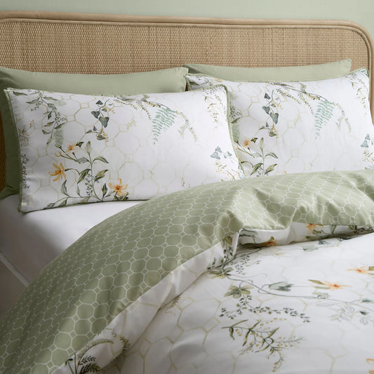 Appletree Floral Trellis 200 Thread Count Cotton Sateen Duvet Cover Set Green