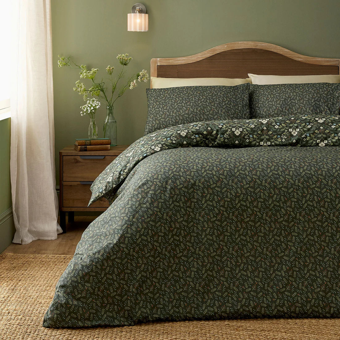 Dreams & Drapes Heritage Floral Duvet Cover Set Green Country Cottage Bedding
