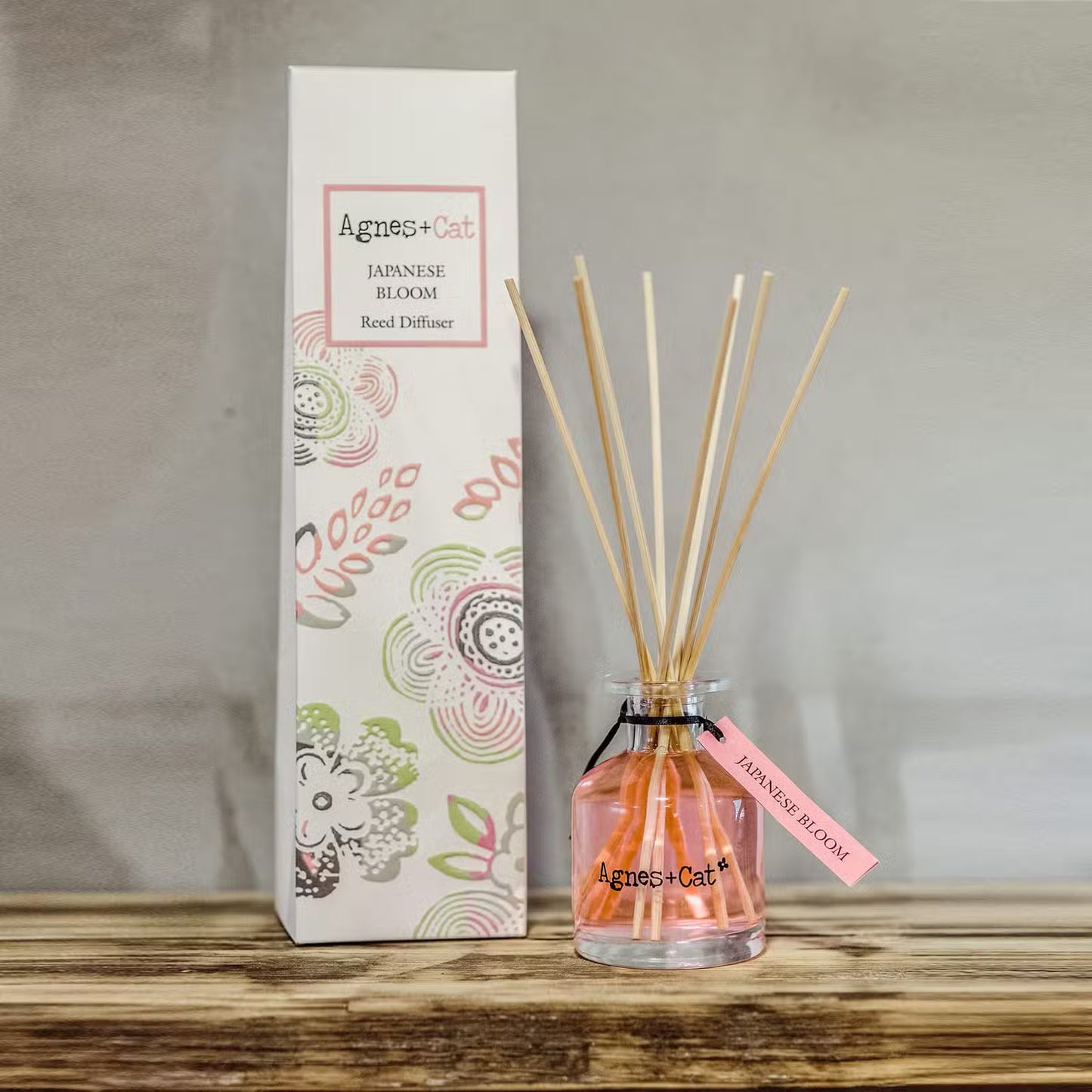 Agnes and Cat Japanese Bloom reed diffuser with elegant floral home fragrance