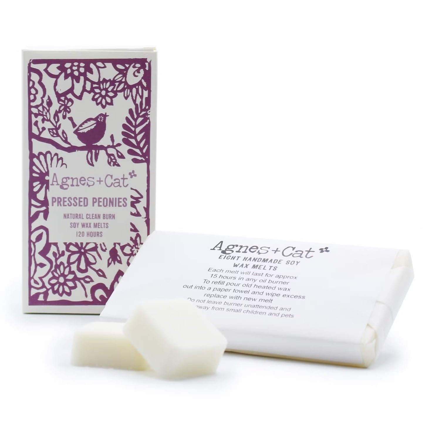 Agnes and Cat Pressed Peonies soy wax melts with soft floral home fragrance