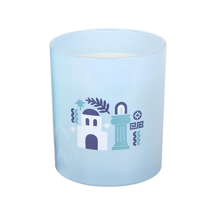 Santorini Coconut and Sea Salt scented candle with Greek island inspired home fragrance design