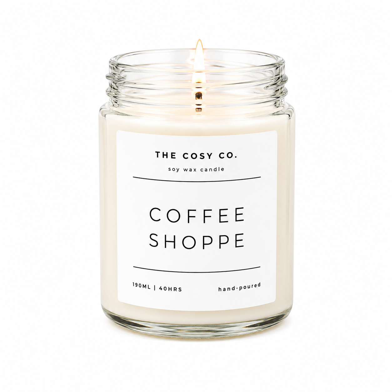 The Cosy Co Coffee Shoppe soy candle with rich coffee, hazelnut, vanilla and tonka bean fragrance