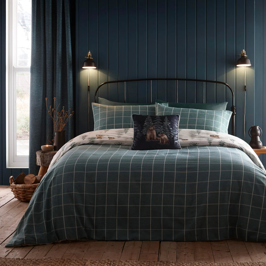 Dreams and Drapes Bear Walks duvet cover set with woodland bear brushed cotton bedding design