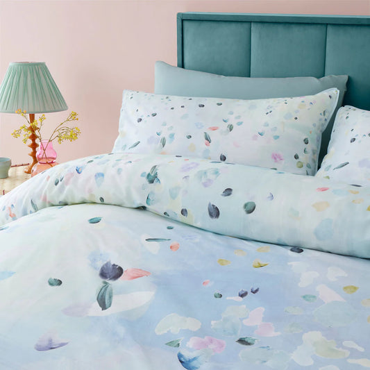 Appletree Alfresco duvet cover set with duck egg abstract floral 100 percent cotton bedding