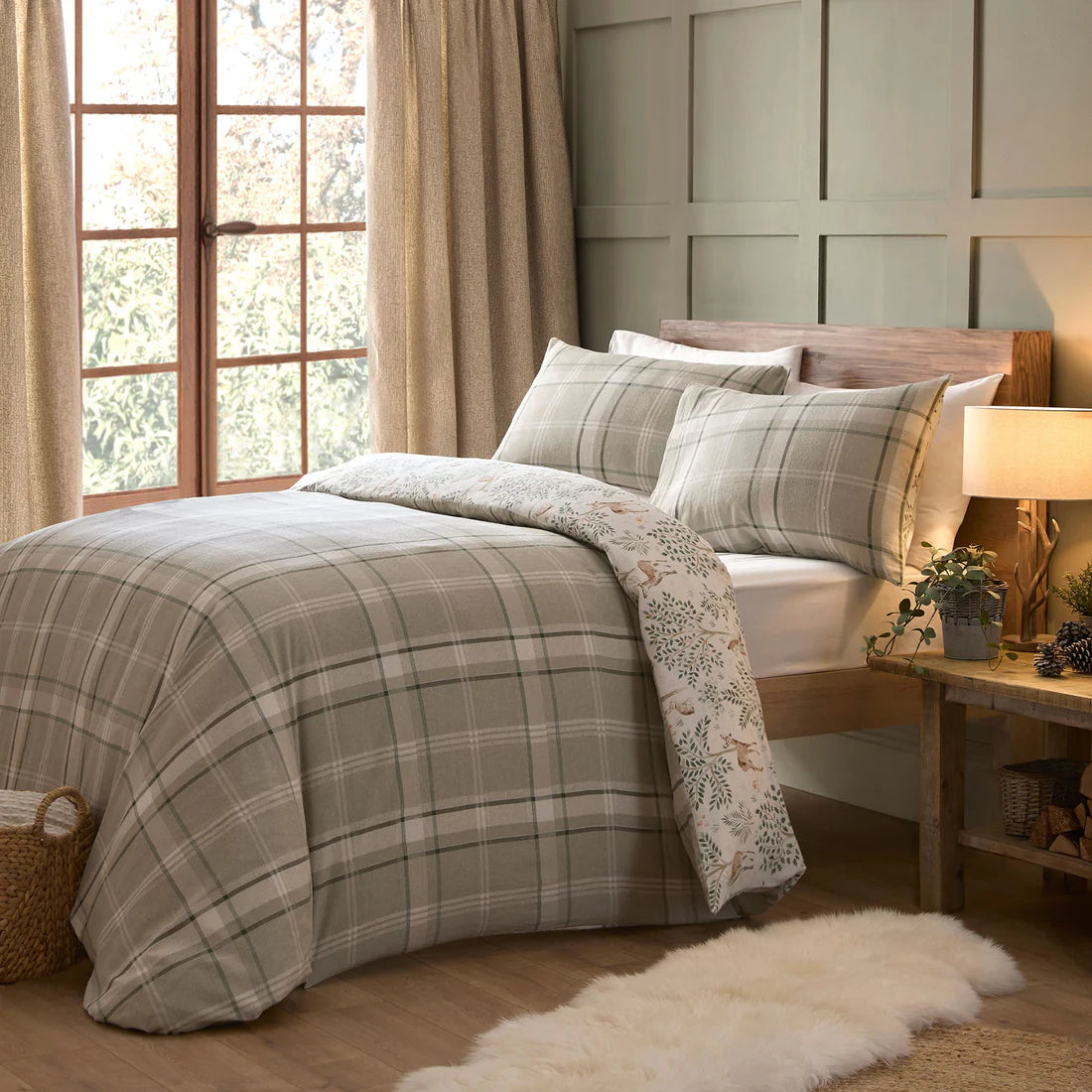 Dreams and Drapes Forest Animals duvet cover set with woodland animal watercolour design and brushed cotton fabric
