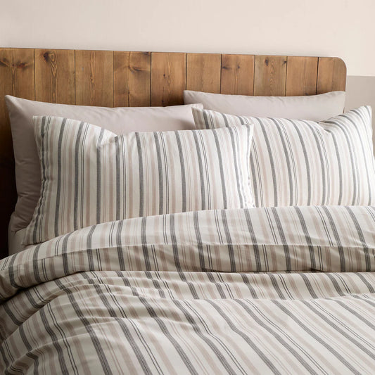 Appletree Yarn Dyed Woven Thin Stripe duvet cover set in natural with 100% cotton fabric and timeless woven stripe design