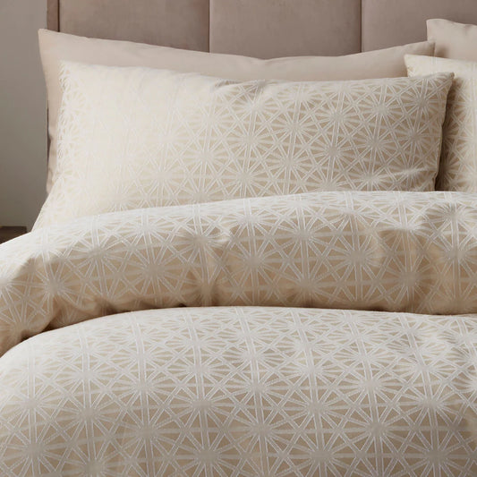 Appletree Geo Jacquard duvet cover set in natural with elegant woven geometric pattern and cotton-rich fabric
