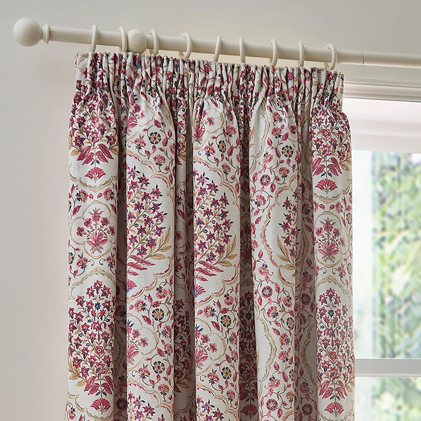 Dreams & Drapes Ashmead Damask Pencil Pleat Curtains in Berry 66 x 72