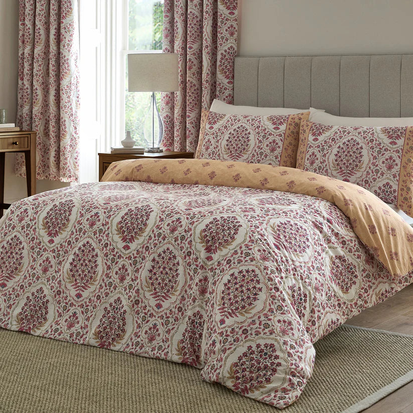 Dreams & Drapes Ashmead 100% Cotton Duvet Cover Set Berry Damask Bedding