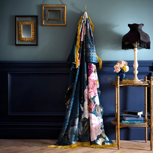 Laurence Llewelyn-Bowen Bouquet List Velvet Throw Blue 130 x 180cm