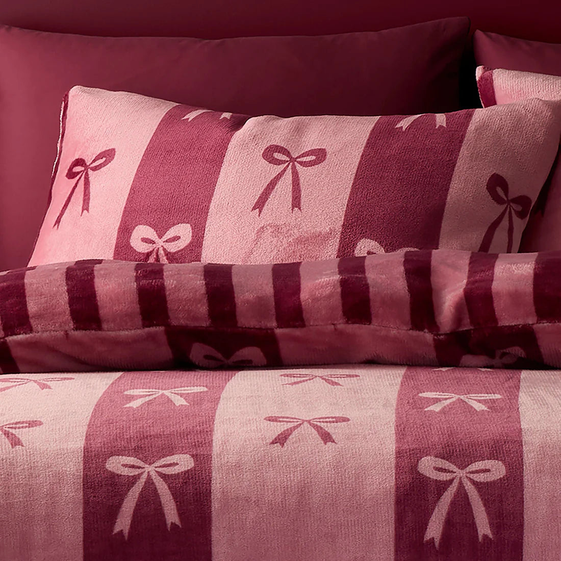 Fusion Bows Berry Duvet Cover Set Bow Stripe Blush Bedding