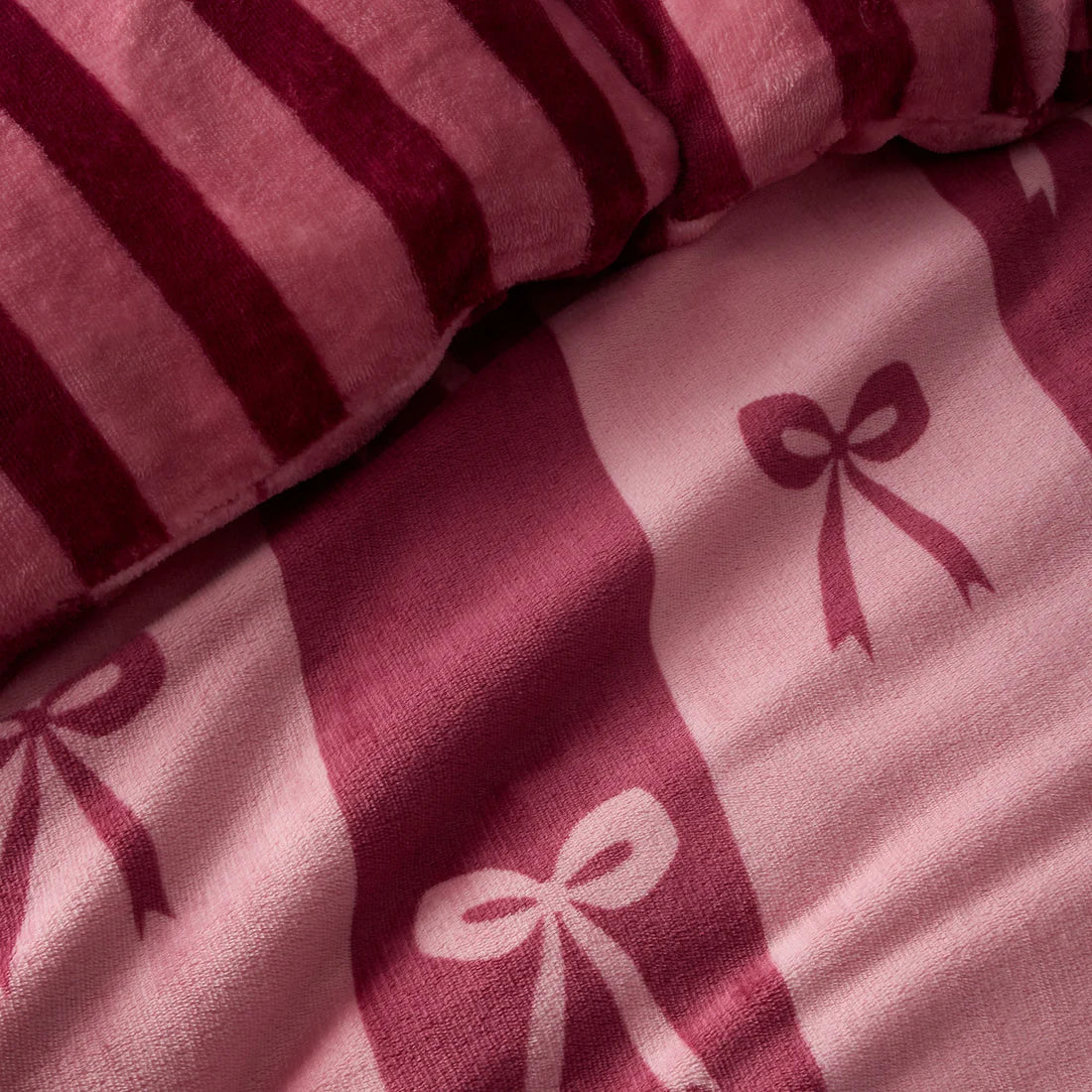 Fusion Bows Berry Duvet Cover Set Bow Stripe Blush Bedding