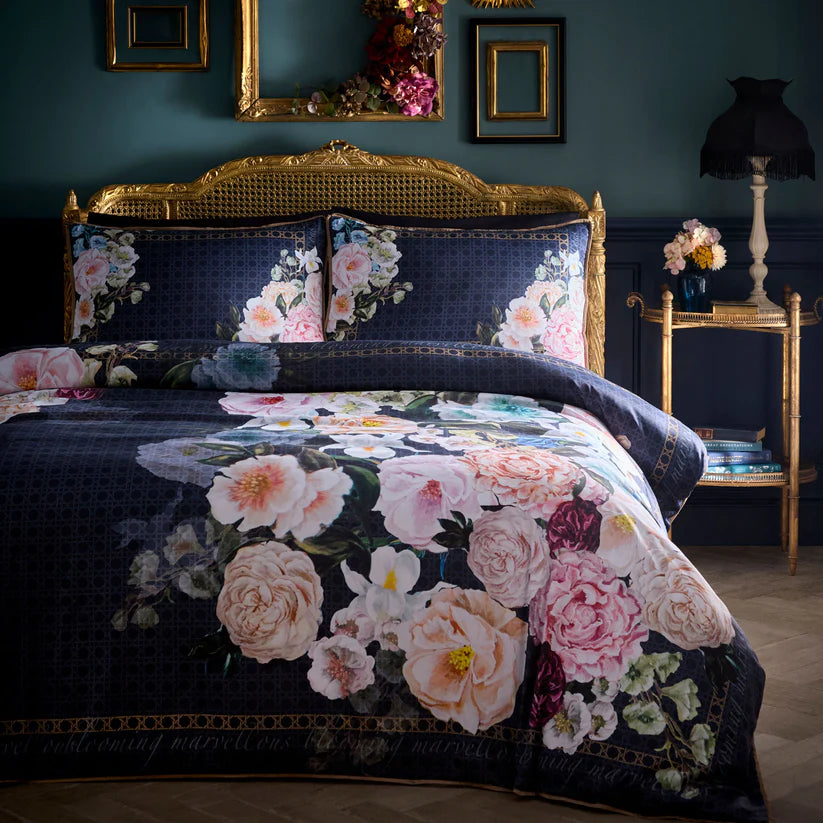 Laurence Llewelyn-Bowen Bouquet List Cotton Sateen Duvet Cover Set – Navy