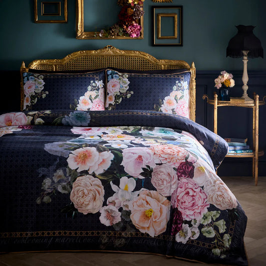 Laurence Llewelyn-Bowen Bouquet List Cotton Sateen Duvet Cover Set – Navy