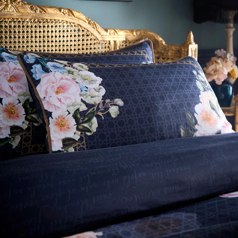 Laurence Llewelyn-Bowen Bouquet List Cotton Sateen Duvet Cover Set – Navy