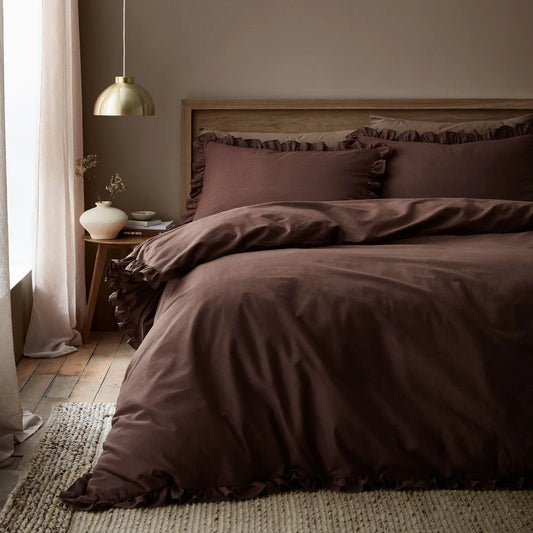 Appletree Cassia Frill 100% Cotton Duvet Cover Set in Chocolate