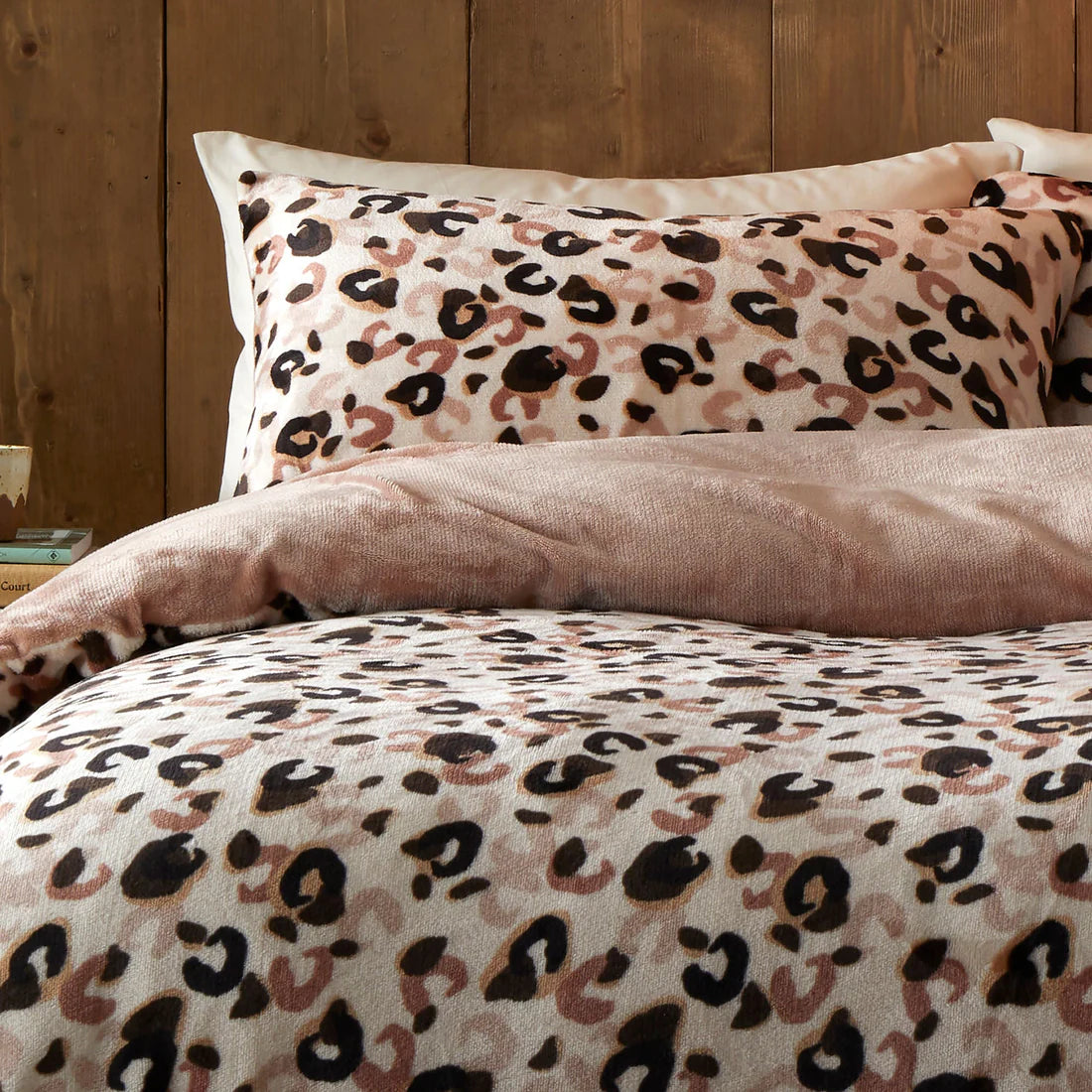 Fusion Cosy Leopard Fleece Sherpa Duvet Cover Set Natural