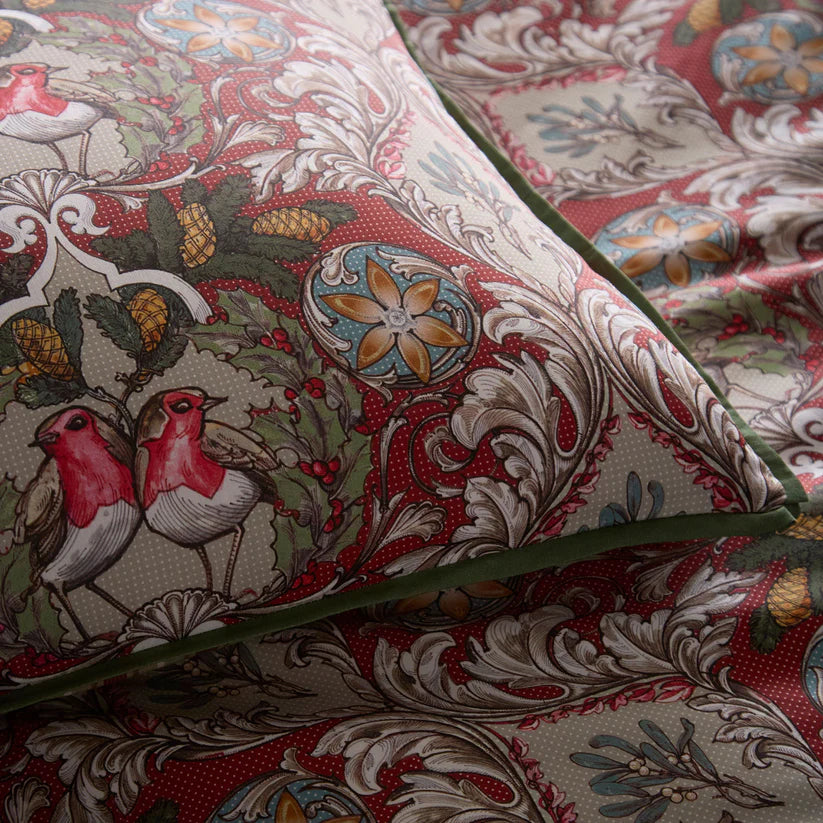 Laurence Llewelyn-Bowen Festive Robin Christmas Cotton Sateen Duvet Cover Set Red
