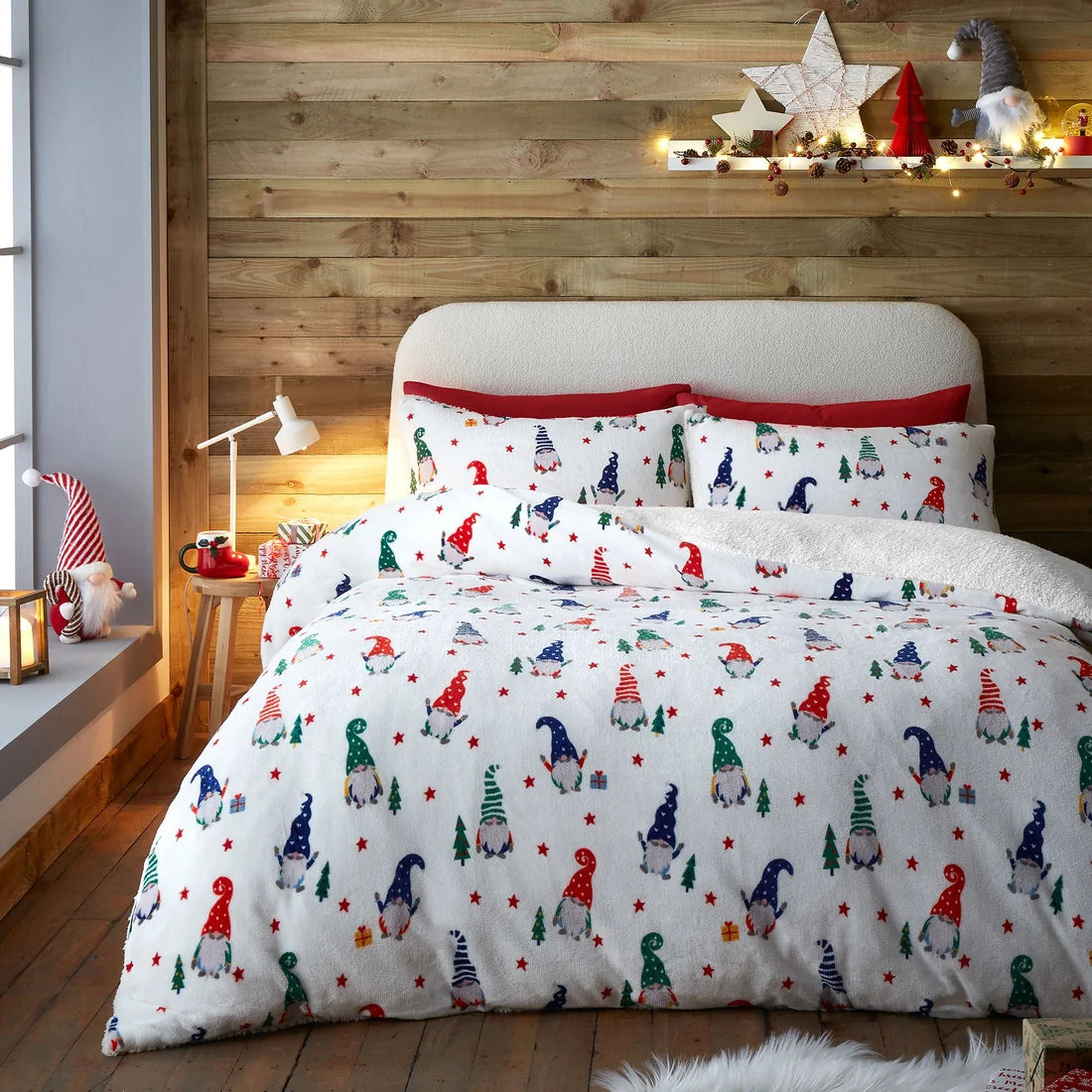Fusion Festive Gonks Plush Sherpa Christmas Duvet Cover Set Red