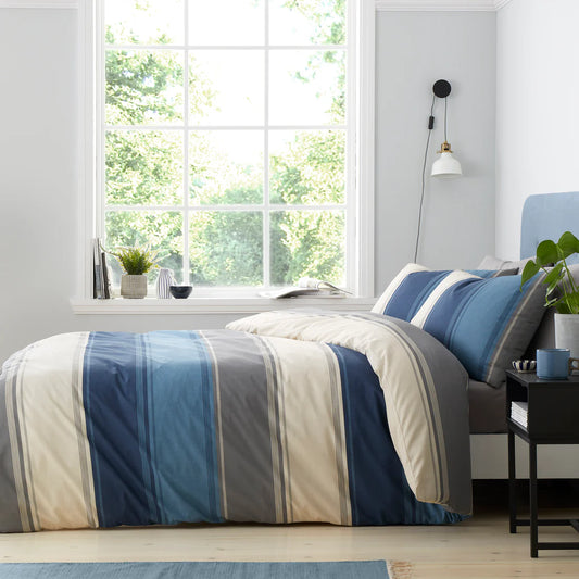 Fusion Betley Blue Stripe Reversible Duvet Cover Set