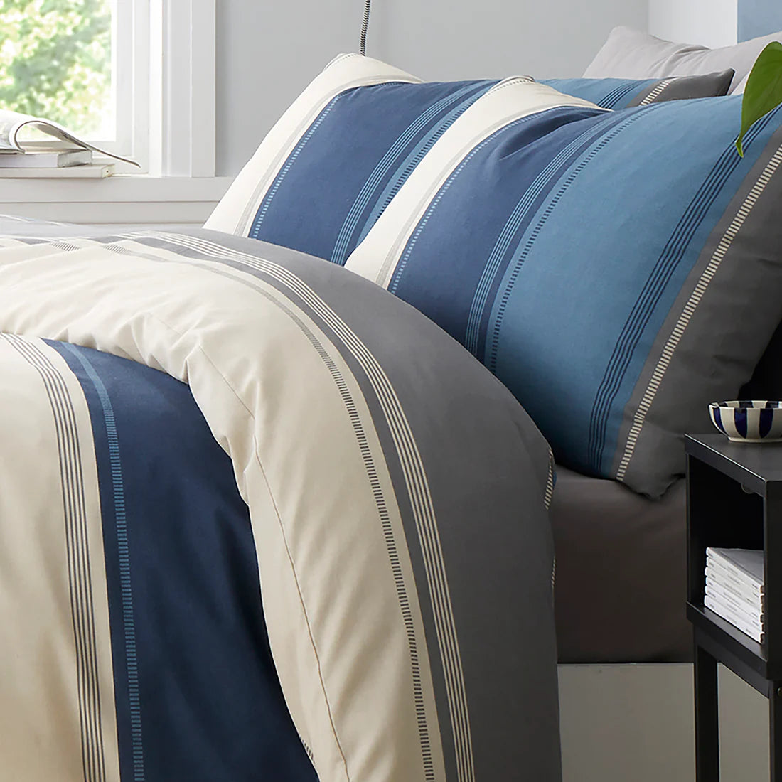 Fusion Betley Blue Stripe Reversible Duvet Cover Set