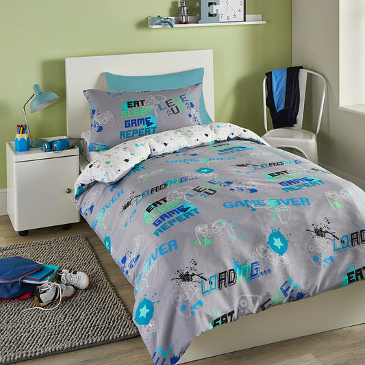 Bedlam Game Glow Gaming Duvet Cover Set in Grey