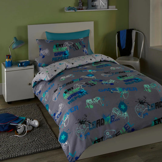 Bedlam Game Glow Gaming Duvet Cover Set in Grey