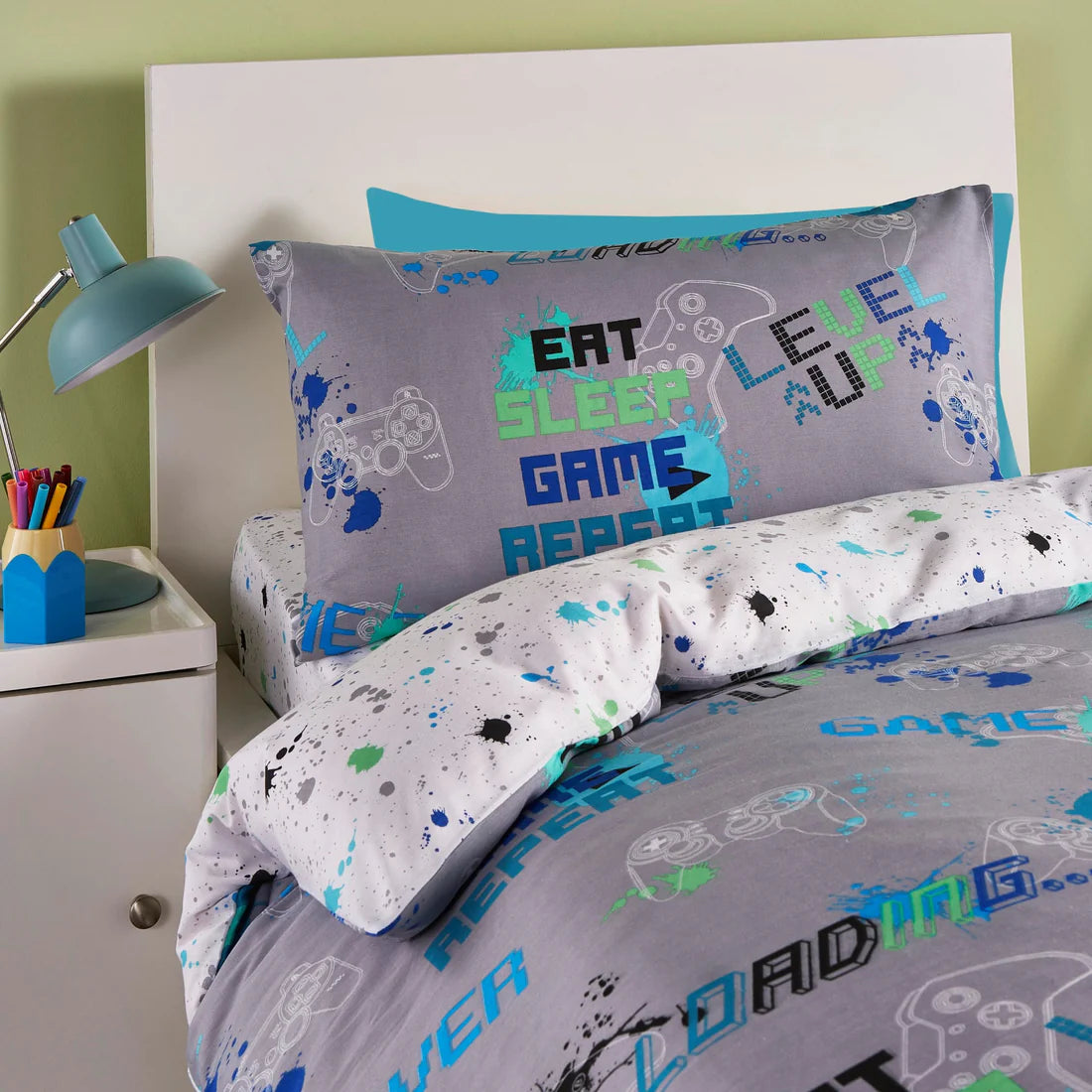 Bedlam Game Glow Gaming Duvet Cover Set in Grey