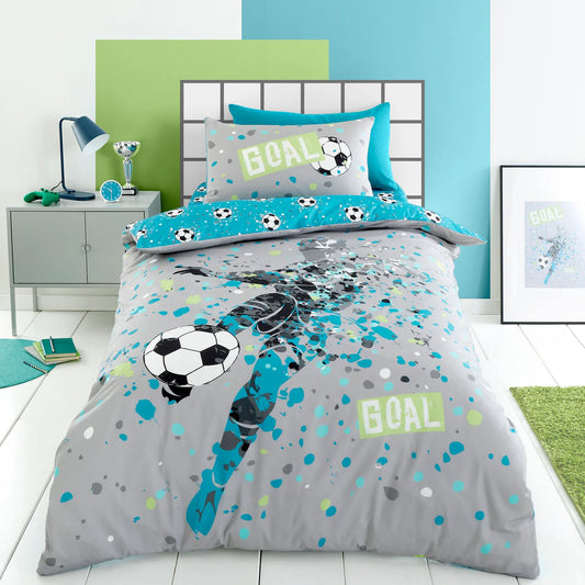 Bedlam Goal Football Duvet Cover Set Grey Kids Football Bedding