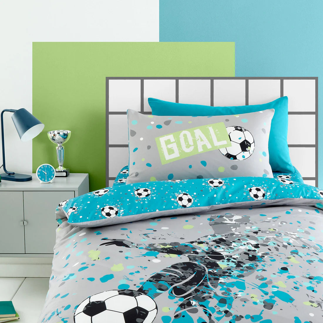 Bedlam Goal Football Duvet Cover Set Grey Kids Football Bedding