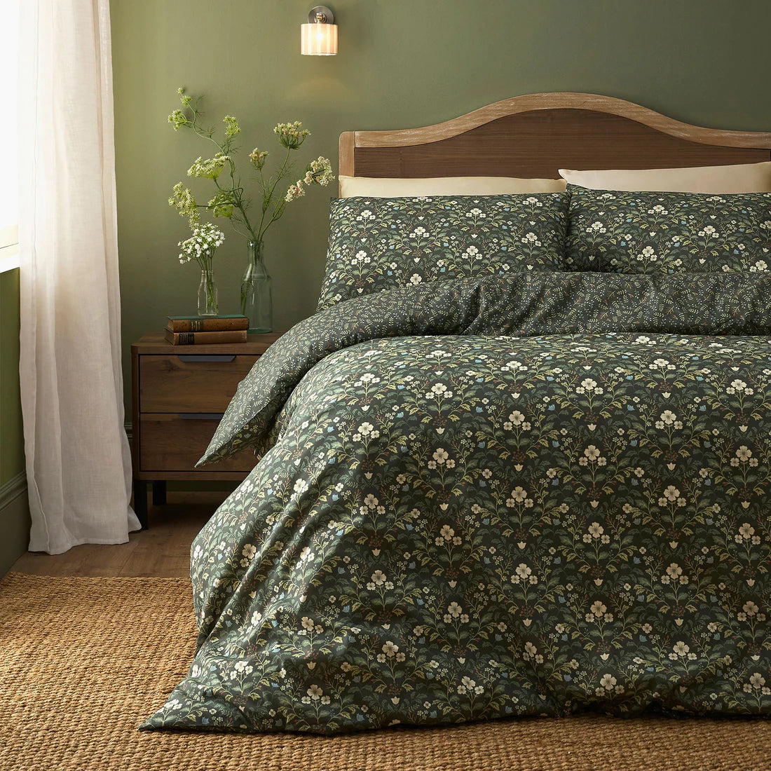 Dreams & Drapes Heritage Floral Duvet Cover Set Green Country Cottage Bedding