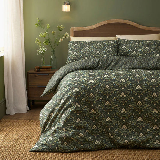Dreams & Drapes Heritage Floral Duvet Cover Set Green Country Cottage Bedding