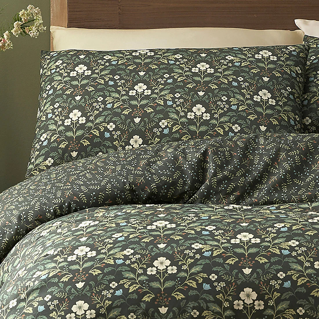 Dreams & Drapes Heritage Floral Duvet Cover Set Green Country Cottage Bedding