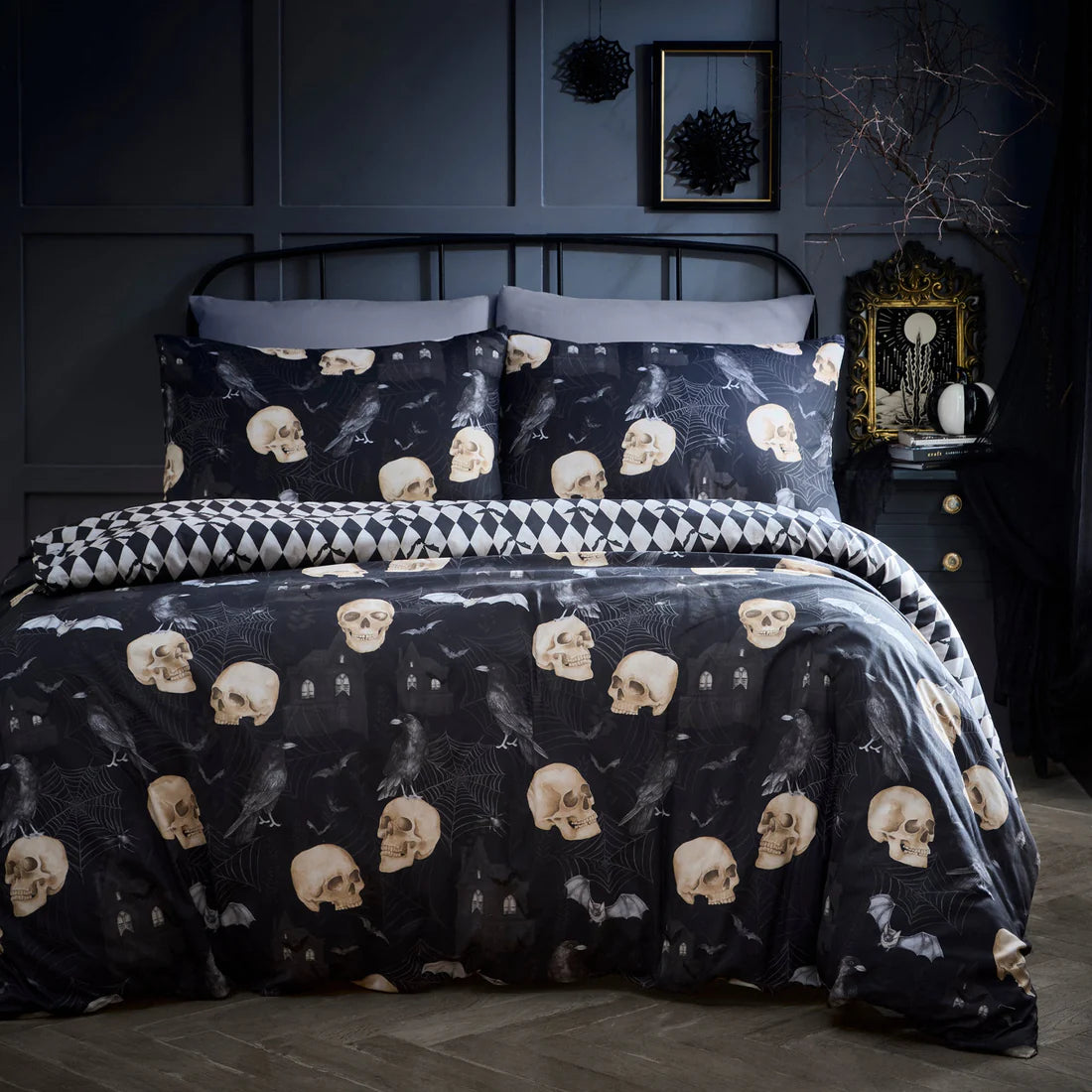 Fusion Gothic Skulls Halloween Duvet Cover Set Black Bedding