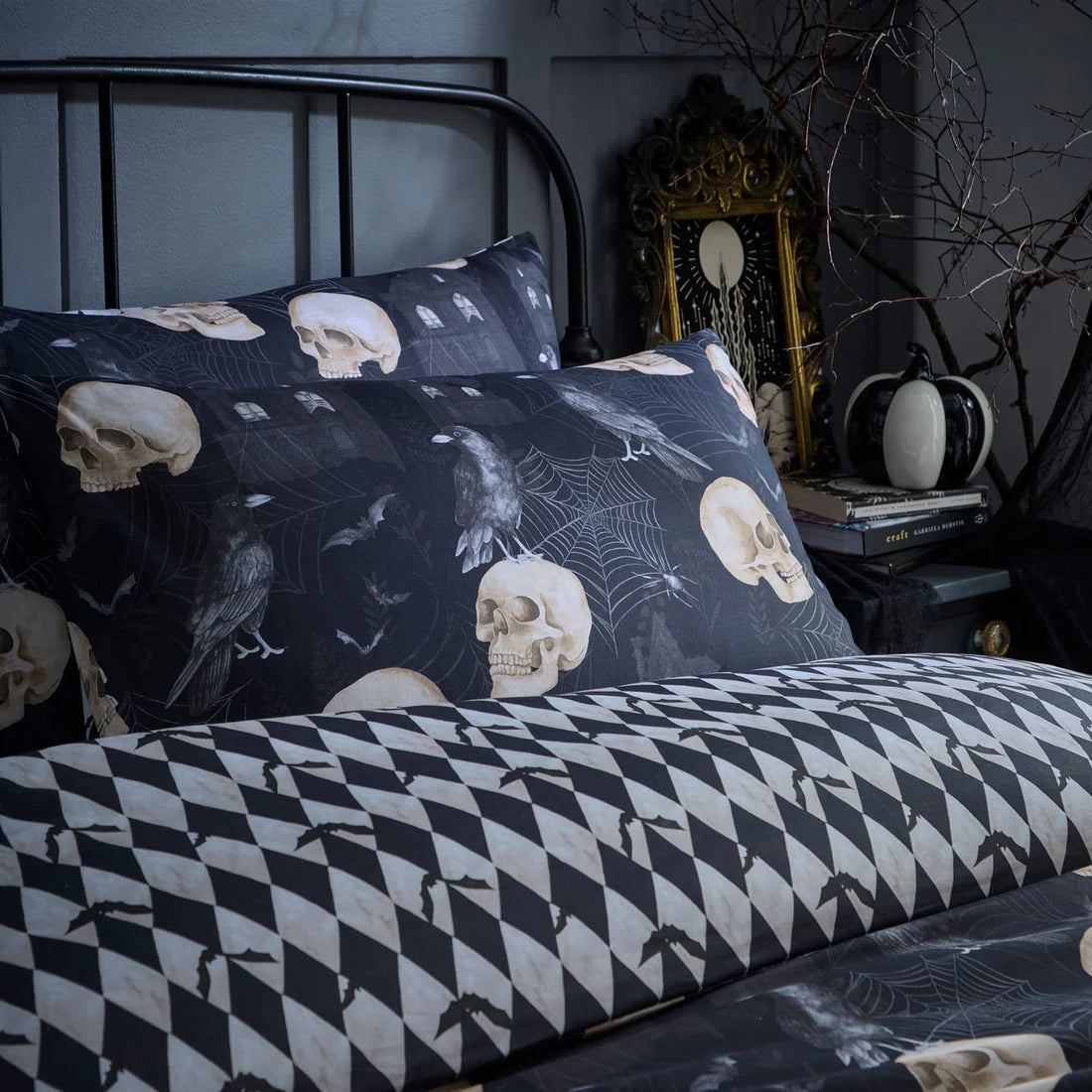 Fusion Gothic Skulls Halloween Duvet Cover Set Black Bedding