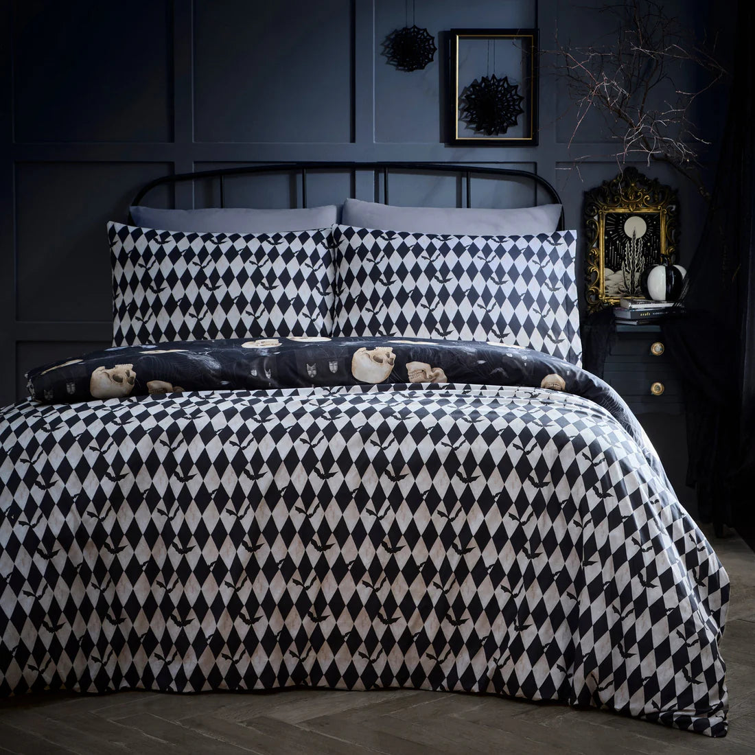 Fusion Gothic Skulls Halloween Duvet Cover Set Black Bedding