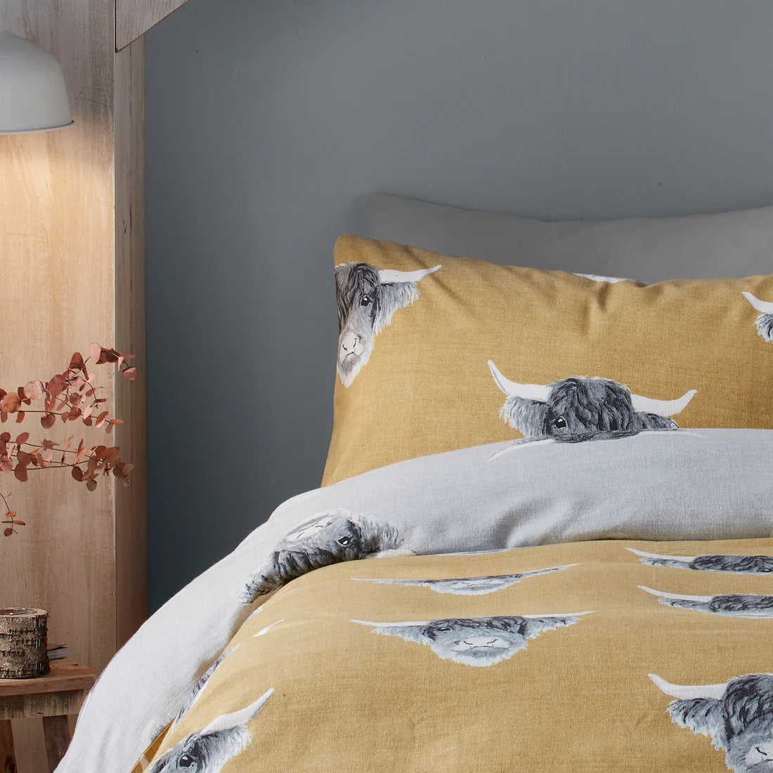 Fusion Highland Cow Reversible Duvet Cover Set Ochre