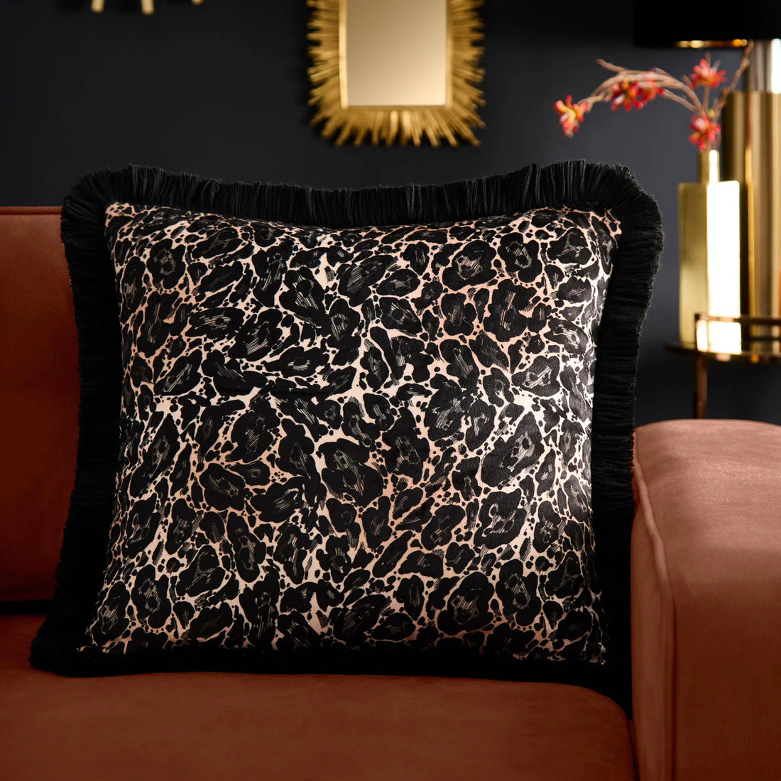 Laurence Llewelyn-Bowen Josephine Leopard Velvet Cushion Gold 43 x 43cm