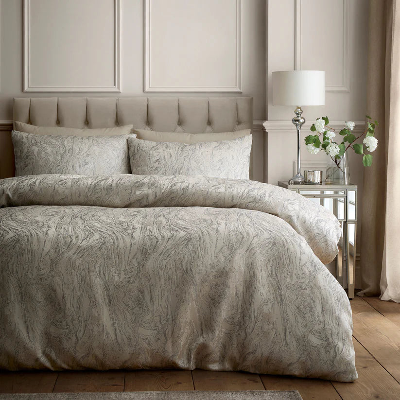 Soiree Marble Jacquard Duvet Cover Set Natural Luxury Textured Bedding