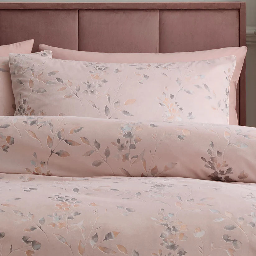Soiree Metallic Leaf Velvet Duvet Cover Set Pink Luxury Glam Bedding