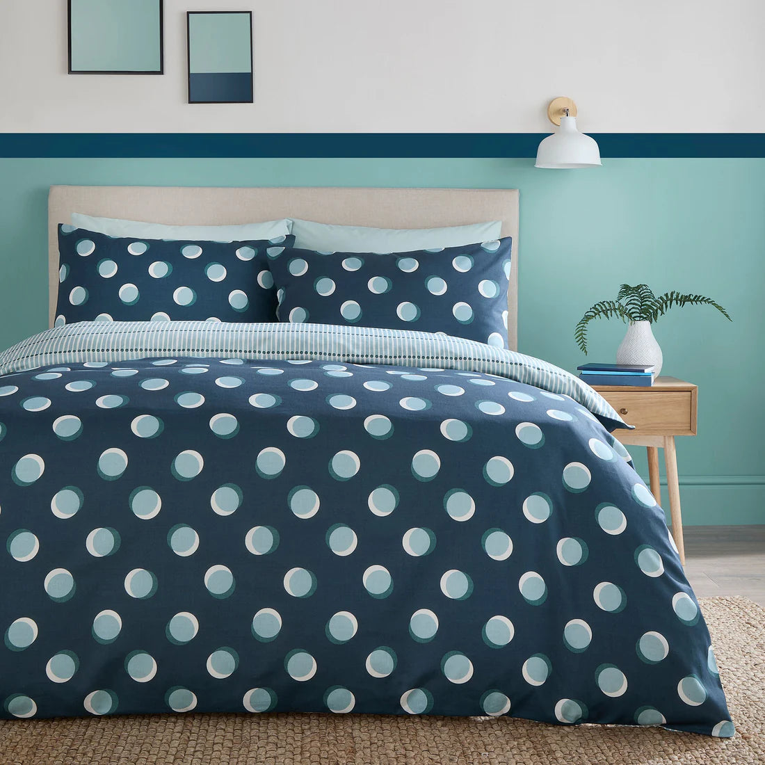 Fusion Polka Spot Reversible Duvet Cover Set in Blue