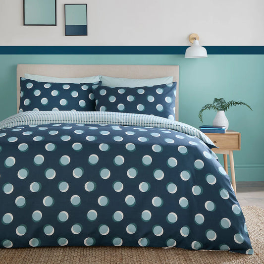 Fusion Polka Spot Reversible Duvet Cover Set in Blue