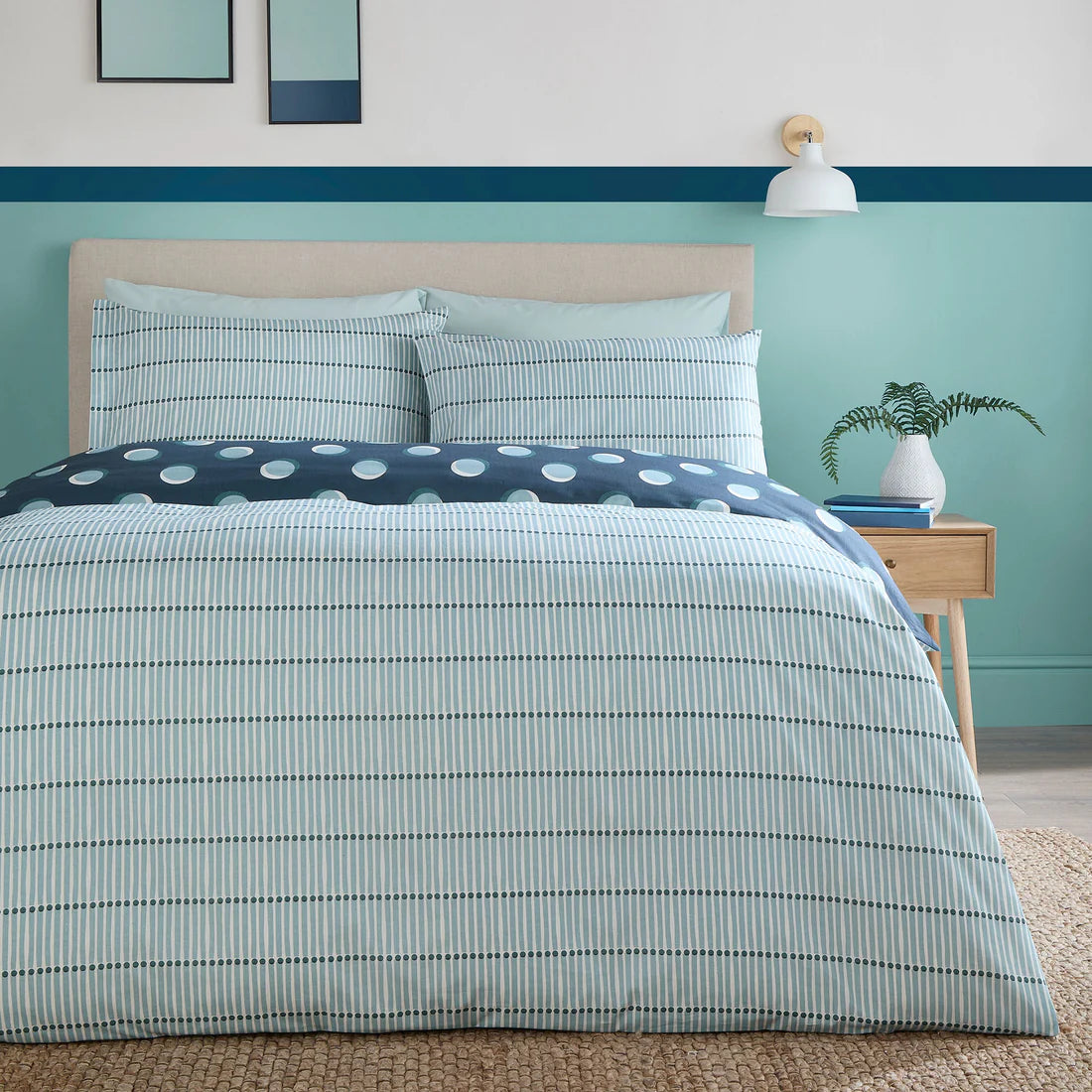 Fusion Polka Spot Reversible Duvet Cover Set in Blue