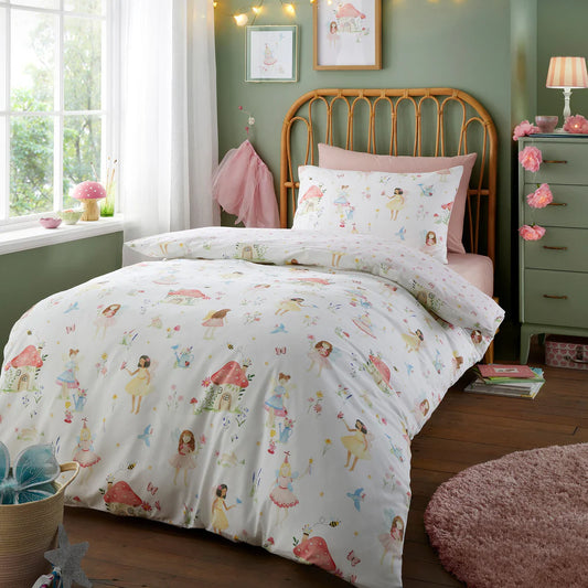 Summer Fairies Pink Duvet Cover Set – Reversible Polycotton Kids Bedding