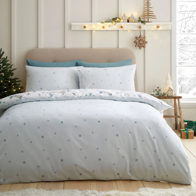 Dreams & Drapes Ski Village Christmas Duvet Cover Set Natural Festive Bedding