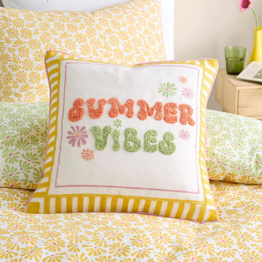Summer Vibes Cotton Cushion – Multi Colour 43 x 43cm Decorative Pillow