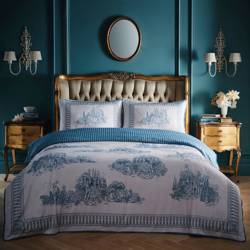 Laurence Llewelyn-Bowen Tuscan Toile 100% Cotton Duvet Cover Set Blue Designer Bedding